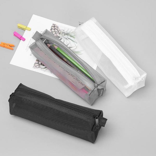 

pencil bags 1 pc transparent zippered pen bag nylon mesh case office student box stationery storage tool