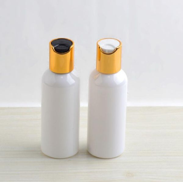 

50pcs 80ml white color round empty plastic shampoo bottle gold disc cap ,pet refillable body lotion cream bottles good