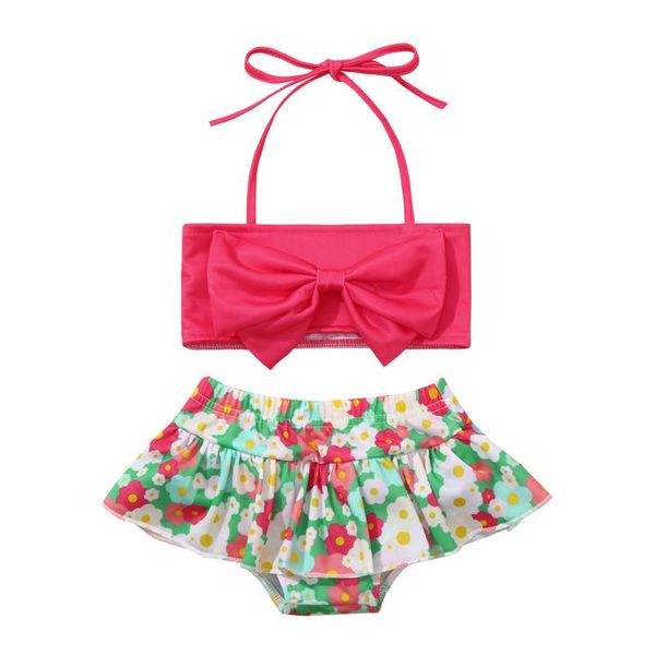 

one-pieces 2021 toddler kid baby girl strap ruched floral swimwear+swimming trunks two-piece set vogue summer children's swimsuit#g, Black