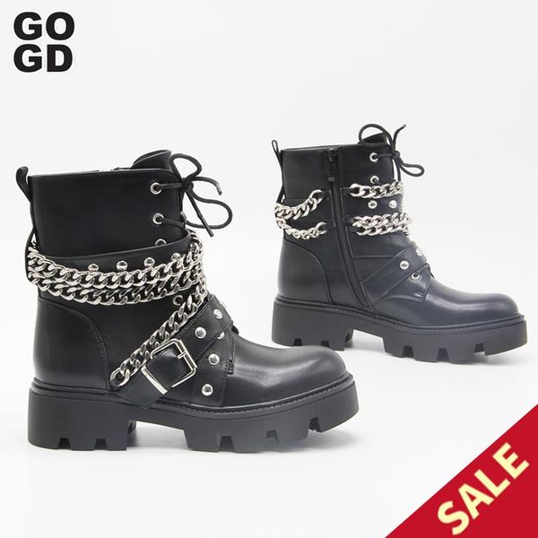 

boots [gogd]mrs short chain ornaments platform winter women's hoes fashion club ins style ladies ankle boot female footwear, Black