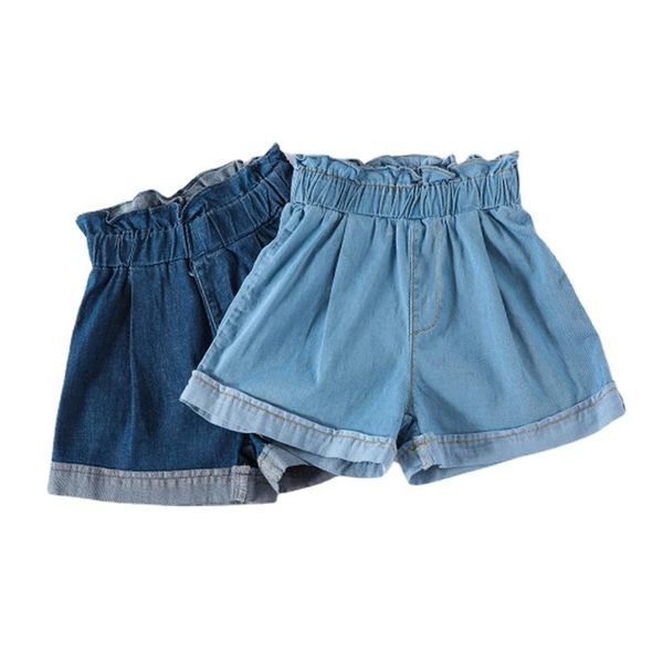 

shorts summer kids children girls casual high waist eastic soft solid color cotton denim jeans trousers drop, Black