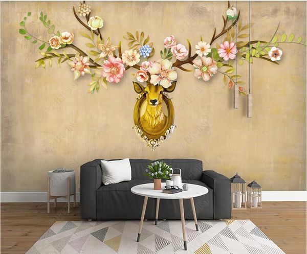 

3d wallpaper custom p mural modern european and american style deer head flower home decor in the living room 3d wall murals wallpaper for w