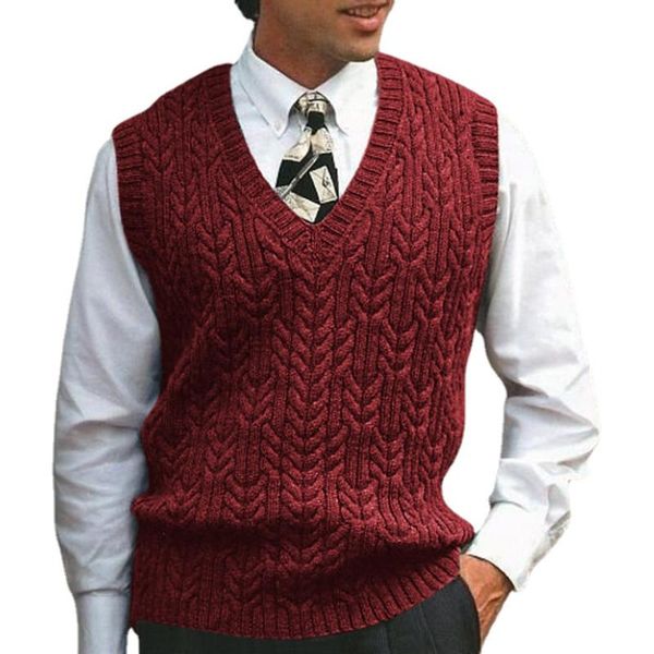 

men's vests casual sleeveless v-neck warm knitted vest autumn and winter fashion solid color slim fit sweater top, Black;white