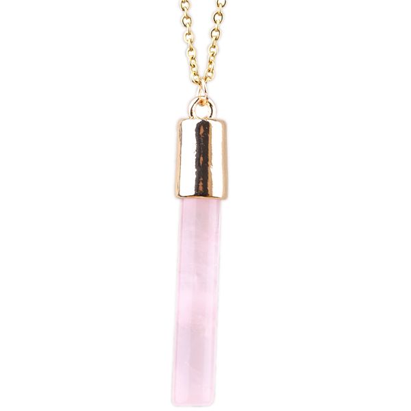 

rose quartz powder pink crystal pendant stainless steel chain necklace, Silver