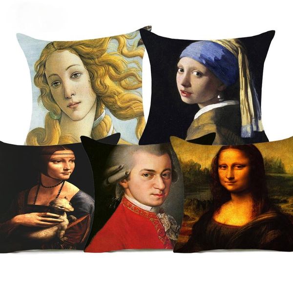 

cushion/decorative pillow mona lisa beethoven european retro polyester case home bedroom el car seat decorative wedding gift 45x45cm