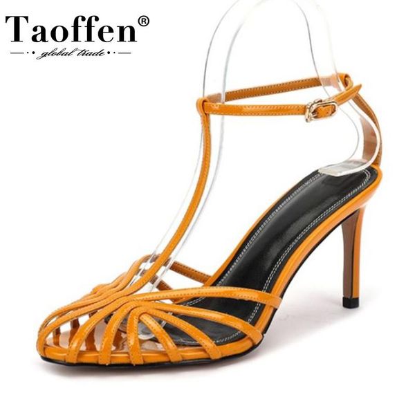 

taoffen design women high heel sandals real leather buckle summer shoes woman thin party club footwear size 34-40, Black