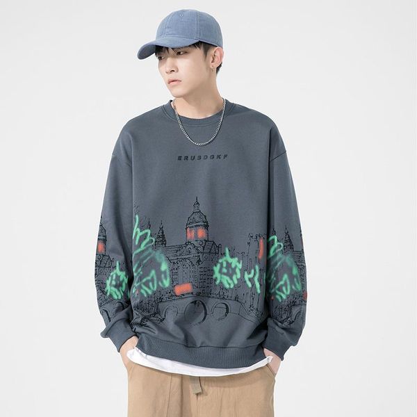 

men's hoodies & sweatshirts 2021 spring and autumn round neck sweater korean version of the tide brand printing youth long-sleeved all-, Black