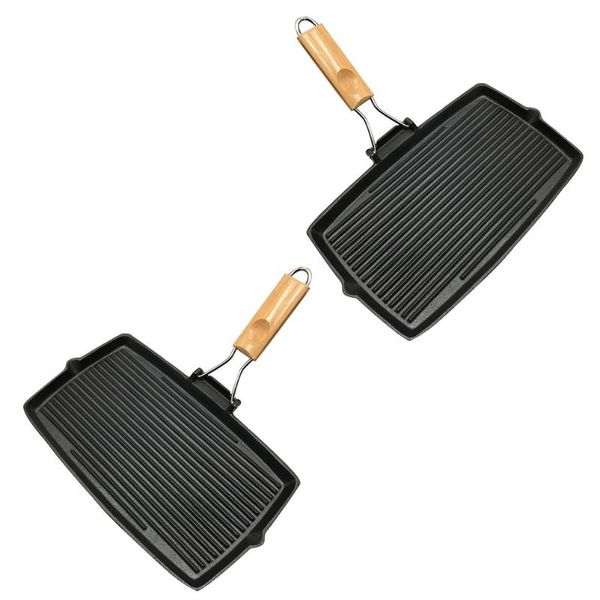 

pans 2pcs frying kitchen cooking durable iron steak (black)