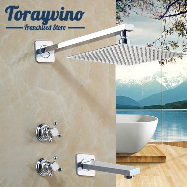 

torayvino bathroom chrome shower set faucets wall mounted shower faucet round square rainfall head water mixer set