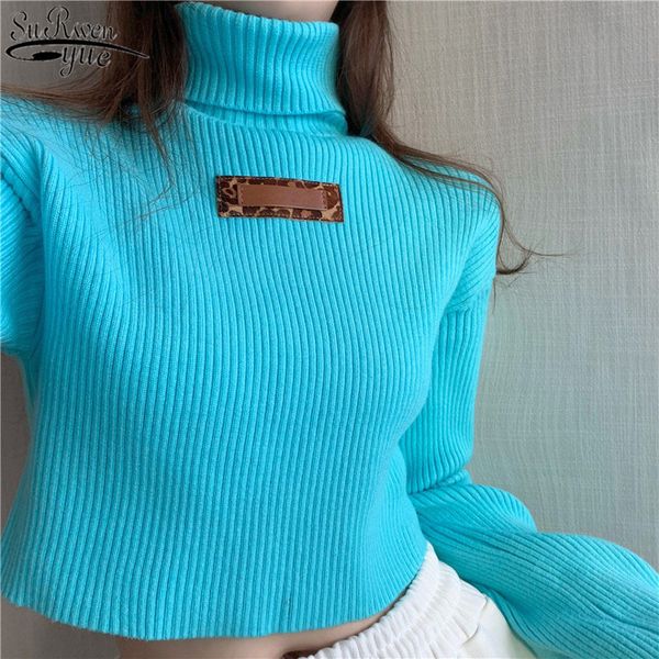 

solid basic cropped spring fashion clothing sweater turtleneck bottoming shirt women's joker pull femme 12847 210427, White;black