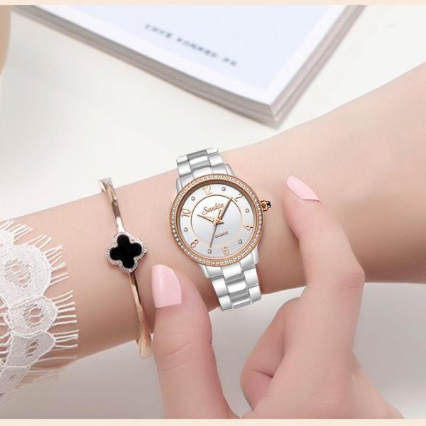 

wristwatches sunkta diamond white ceramic women watches waterproof fashion dress quartz clock relogio feminino, Slivery;brown