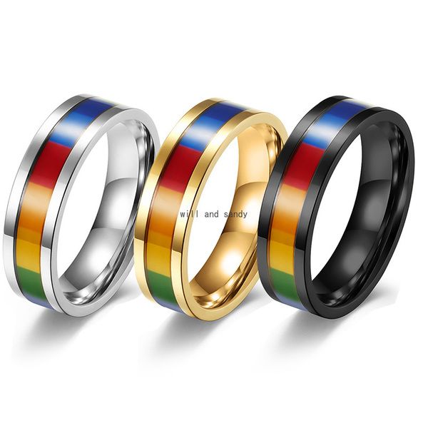 Rainbow Gay Ring Band Finger Anelli in acciaio inossidabile per uomo Donna Fedi nuziali Gold Black Fashion Jewelry Will e Sandy