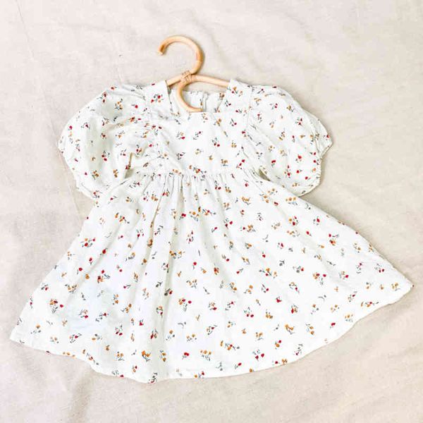 

kids dresses for girls puff sleeve floral princess summer girl short 1-6yrs 210429, Red;yellow