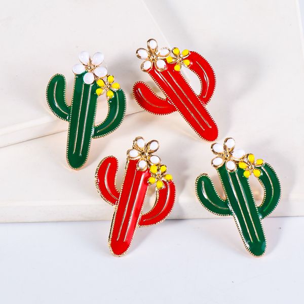 

dangle & chandelier green cactus tree metal earrings party shiny plant statement stud earrings for women jewelry accessories wholesale, Silver