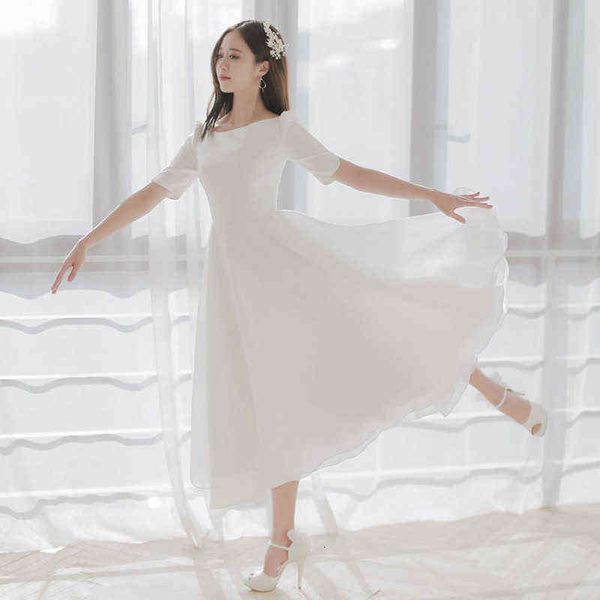 

luxury street style dresses 2021 satin light super fairy french bride wedding travel po out gauze sen department small, Black;pink