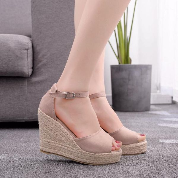 

women's bohemian peep toe rope large size platform sandal wedges shoes outside solid ladies sandals1, Black