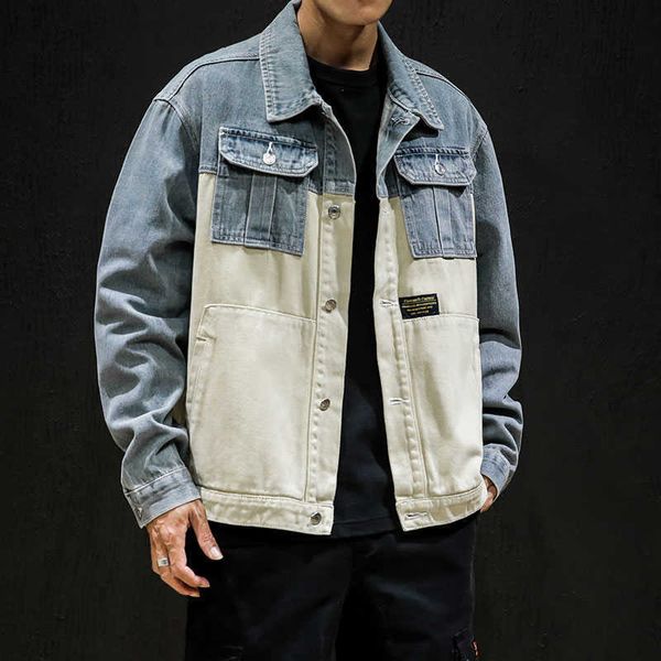 

men's jackets denim loose casual coats fashion cotton jean light blue size 5xl 0yc2, Black;brown
