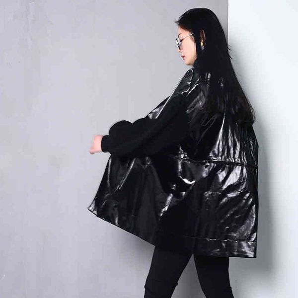 

tails knit lantern sleeves with drawstring arger clothes size oversize plutonium leather jackets for women, Black