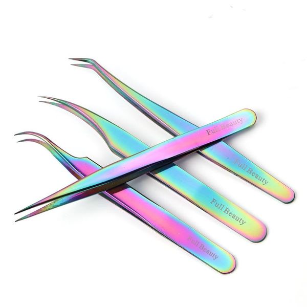 

eyebrow tools & stencils 1pc anti-static stainless steel tweezers professional clips rainbow eyelash extension makeup glfbt1-4