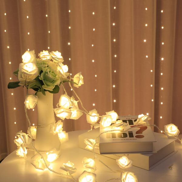 Flor Rosa Brilhante Festão Decorativa Bateria Cobre LED Fairy String Luzes Para O Natal Decoração Do Casamento Evento Festa 10 pcs