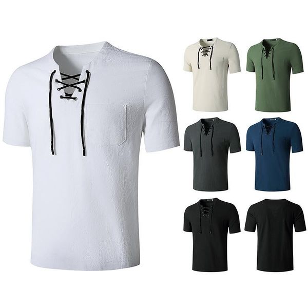 

men's fashion t-shirt cotton linen hip hop v-neck yoga casual shirts, White;black