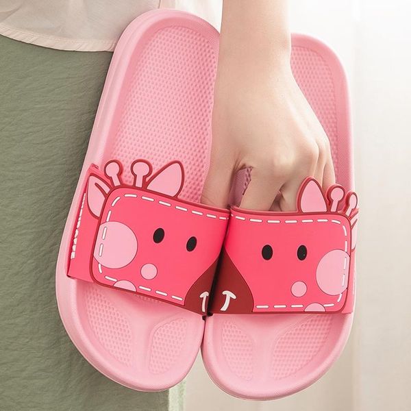 

slippers cute deer women house cartoon animal pattern bathroom ladies slides summer indoor non-slip comfortable couples shoes, Black