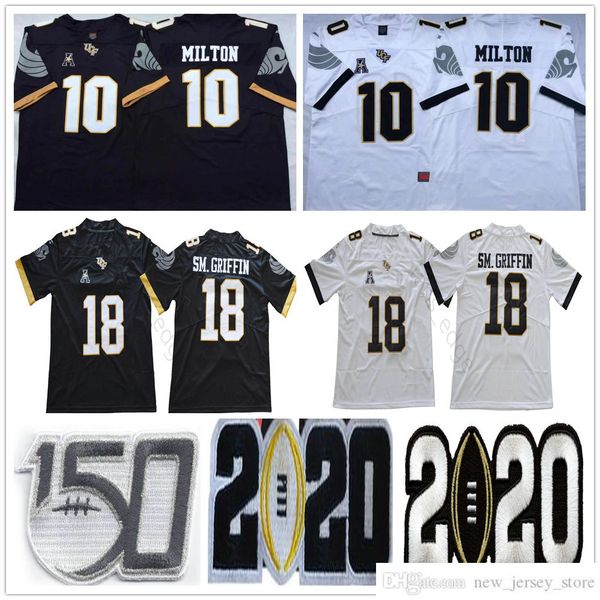 

ncaa 150th ucf knights college football wear #10 mckenzie milton jerseys home away mens #18 shaquem griffin stitched jersey shirt, Black