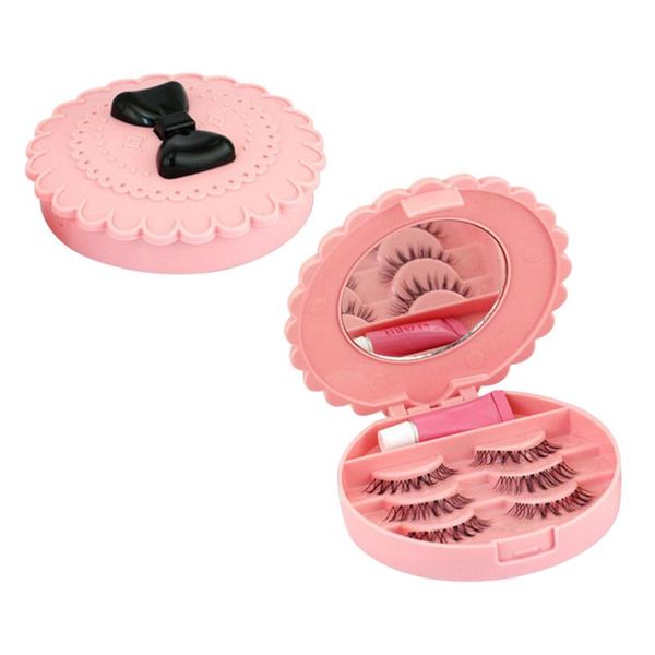 

eyebrow tools & stencils 2pcs false eyelash storage case portable fake box lovely bow-knot design container for (with mirro