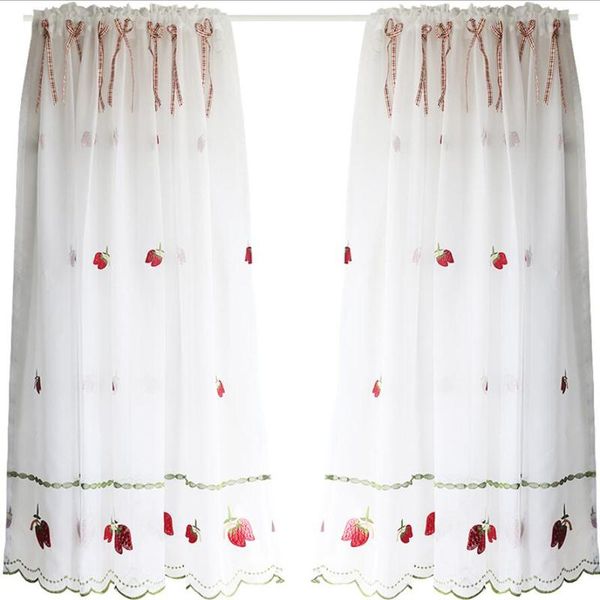 

rod pocket voile short curtain cute strawberry embroidered half-curtain for kitchen door drape cafe small window sheer valance & drapes