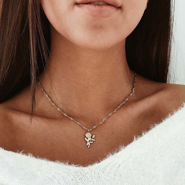

designer necklace luxury jewelry bijoux collier femme gold silver color flower rose statement choker necklace women charm boho kolye gifts j