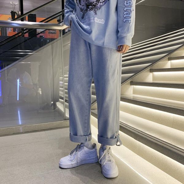 

men's jeans autumn korean style trendy loose straight brand handsome casual pants, Blue