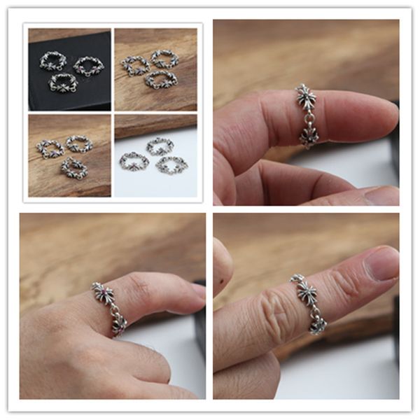 

925 sterling silver handmade crosses links band rings american european antique silver punk gothic designer luxury jewelry