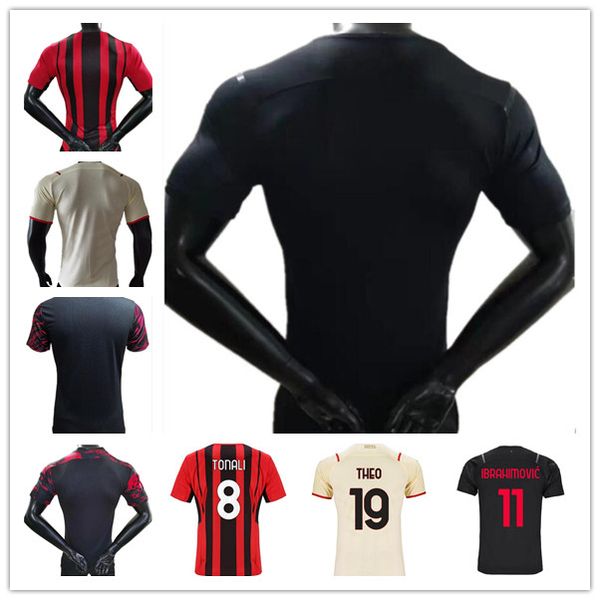 

player version 21 22 ibrahimovic soccer jerseys calhanoglu brahim rebic theo tonali 2021 2022 football shirt romagnoli men, Black;yellow