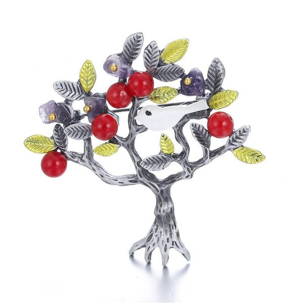 

pins, brooches vintage red beads broches metal antique silver plated leaves pin shell bird brooch for women dress jewelry party gift, Gray