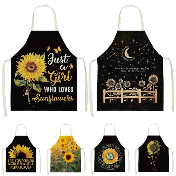 

sunflower pattern cleaning art green aprons home cooking kitchen apron cook wear cotton linen bibs baking accessories