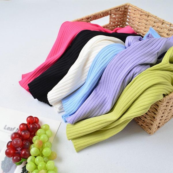 

women's t-shirt solid color tight knitted sweater spring autumn turn-down collar casual long-sleeved t shirt, White