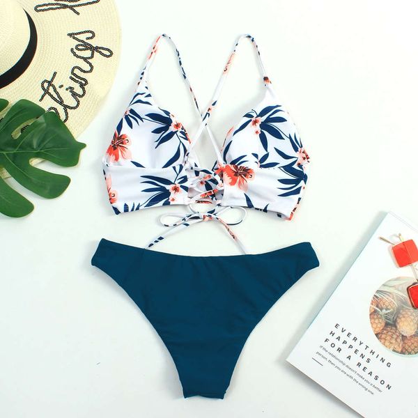 

summer fashion women's swimsuit split print backless swimsuit, White;black