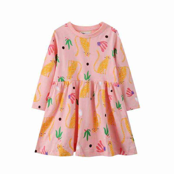 

jumping meters autumn winter dress long sleeve girls animal pattern clothes round neck children casual dresses 2-7years g1215, Red;yellow