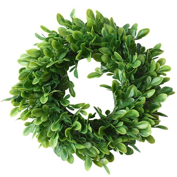 

artificial mini boxwood wreath green leaves indoor outdoor greenery for front door wall window party decor decorative flowers & wreaths