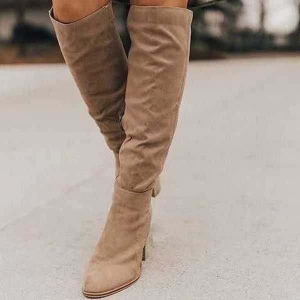 

boots women's knee autumn winter 2021 thick heel high slim suede side zipper, Black