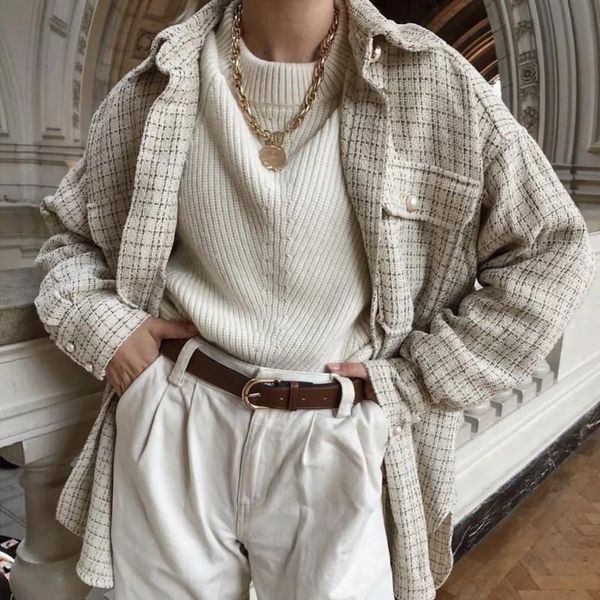 

women's suits & blazers plaid print blazer women vintage single breasted turn down collar jacket female coat office lady long sleeve fr, White;black