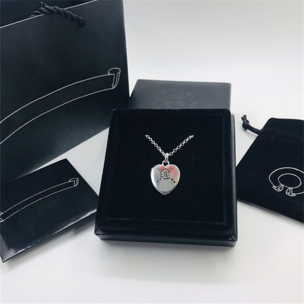

skull letter heart pendant necklaces with box retro hip hop jewelry luxury stylish punk chain exquisite gift for friend necklace, Silver