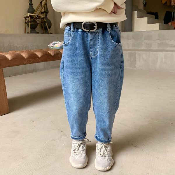 

jeans korean style fashion girls all-match slim 2021 autumn kids boys casual denim pants 2-7y, Blue