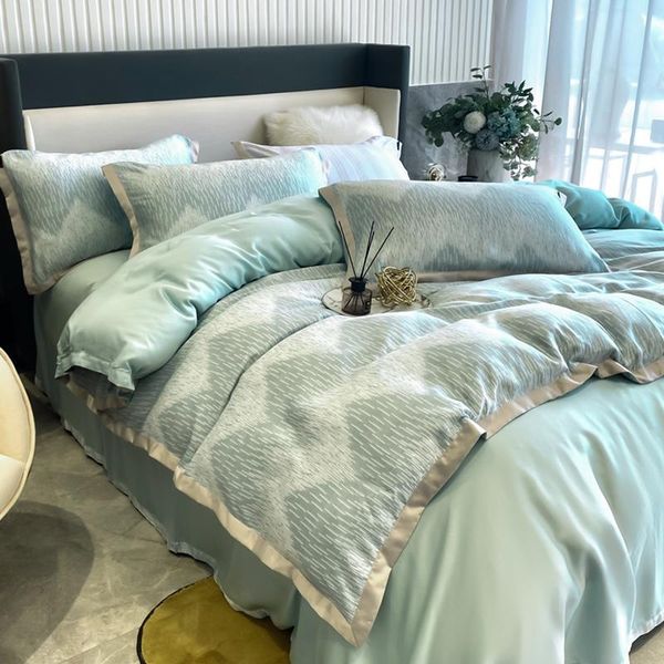 

bedding sets high-end 80 pcs tencel four-piece set fitted sheet summer double-sided ice silky bare sleeping light luxury nordic style