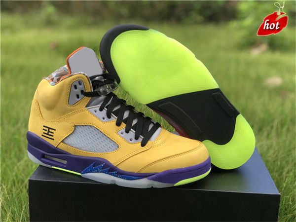 

2021 air authentic 5 what the 5s varsity maize court purple ghost green solar orange mens outdoor shoes sneakers with original box