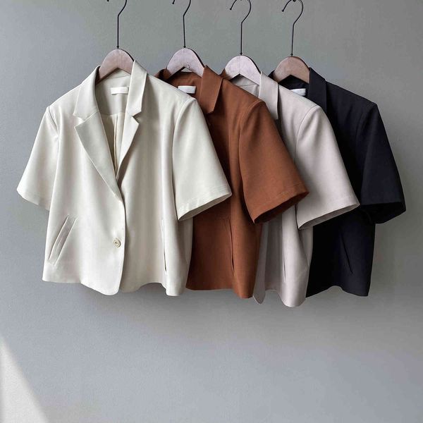 

women's suits & blazers office lady solid short sleeve blazer for women 2021 summer notched suit coat korean loose temperament top, White;black
