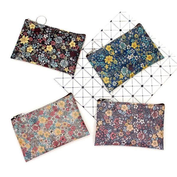

1pc casual vintage small floral coin purse waterproof cotton fabric square pouch card holder women wallets girl bags, Red;black