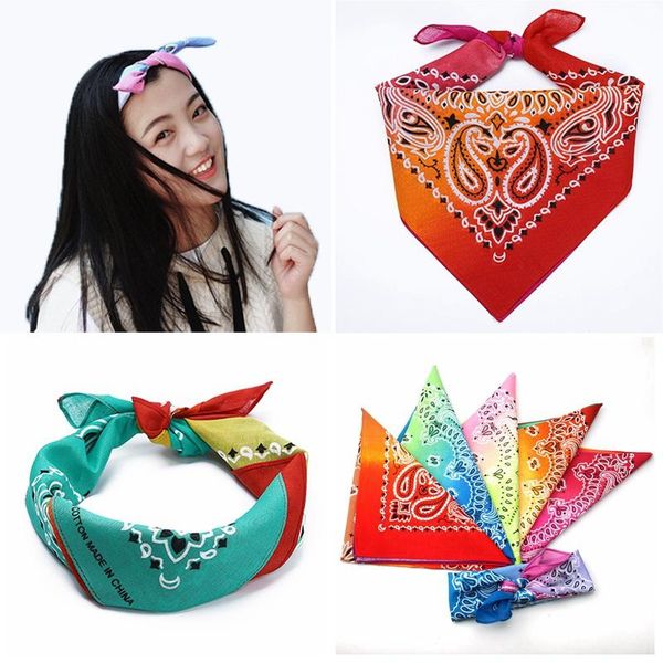 

bow ties cycling outdoor square bandanas tie-dye gradient colorful hip-hop neckerchief retro paisley floral print headwrap 55x55cm, Black;gray