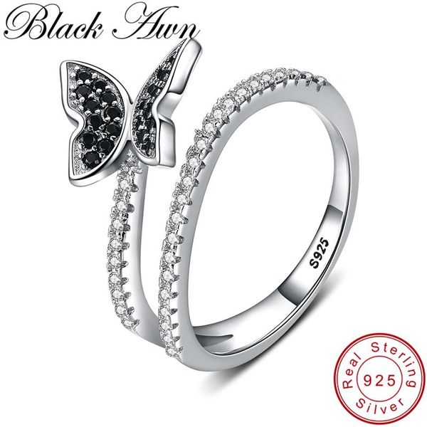 

cluster rings [black awn] cute 925 sterling silver jewelry black spinel elegant butterfly engagement for women zircon finger ring g059, Golden;silver