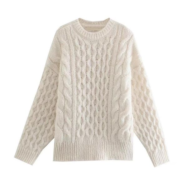 

women's sweaters woman elegant beige loose crochet pullover 2021 autumn female solid color o neck sweater ladies casual Â long sleeve, White;black